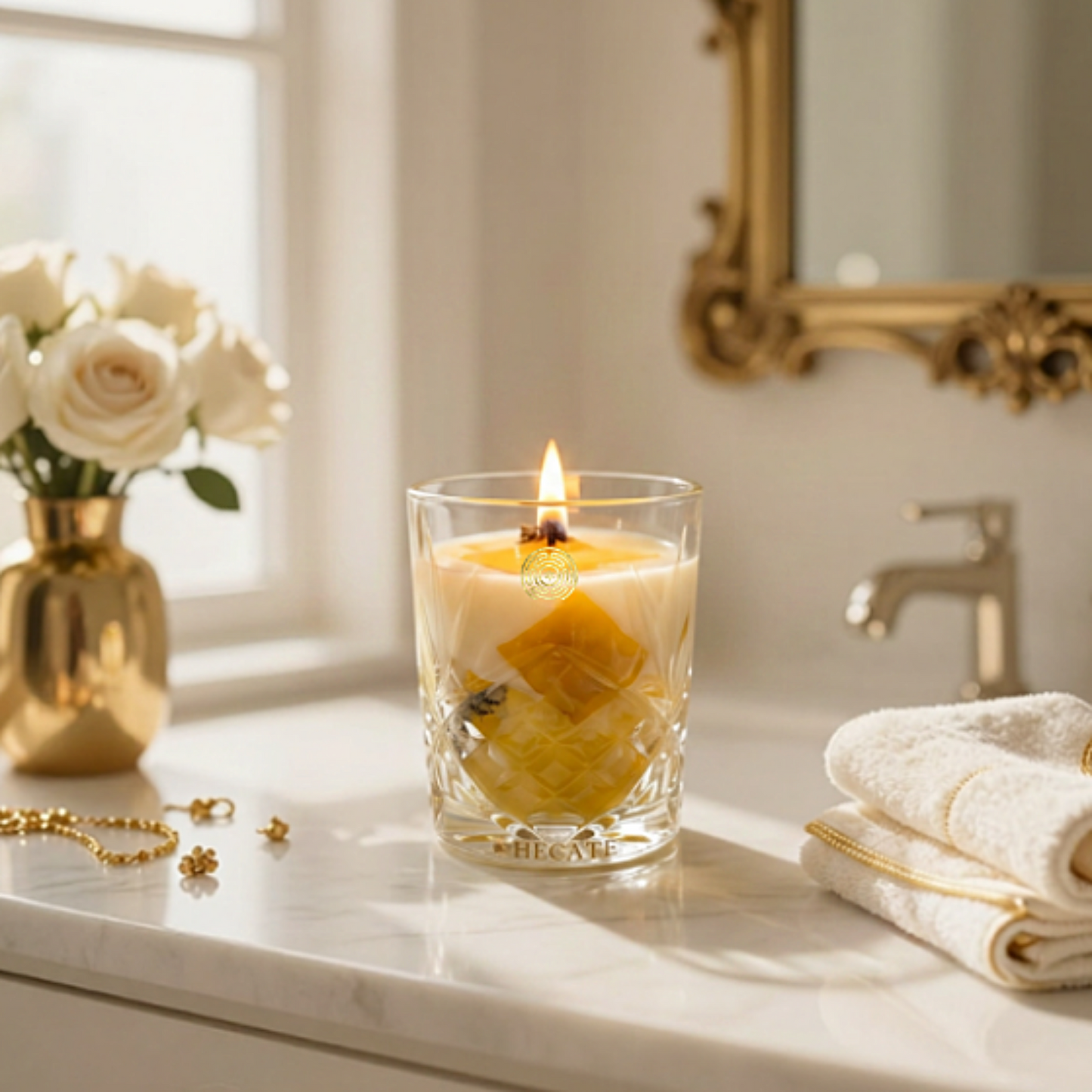 CROWN OF PINES - Beeswax cubes candle in crystal vessel