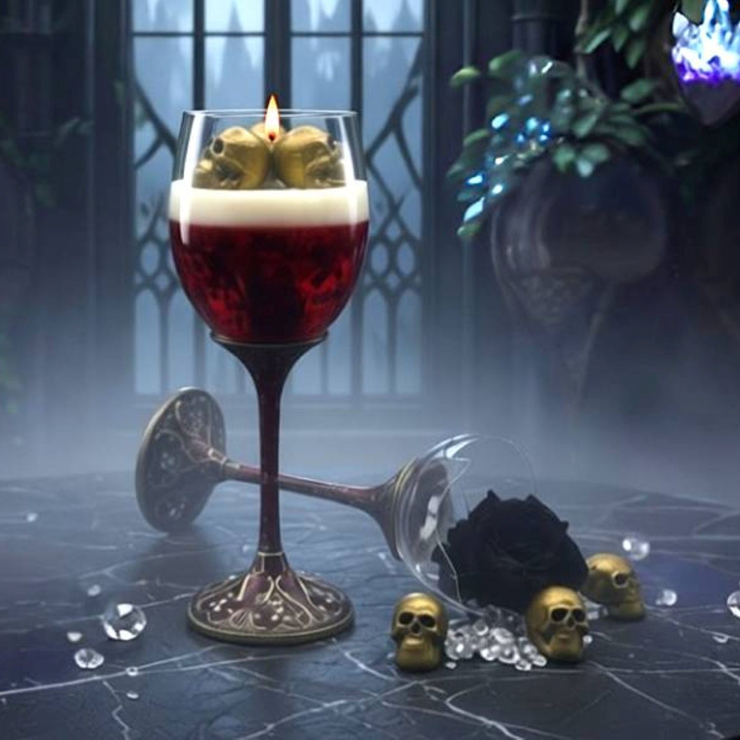 Luxury ritual candle in decorative glass inspired by alchemy