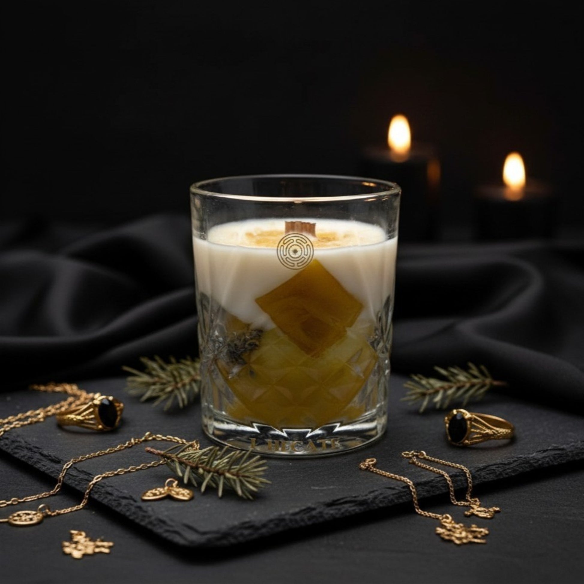Beeswax candle on the gray slate , made by I Hecate